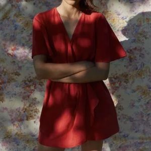 Red Linen Skort Romper